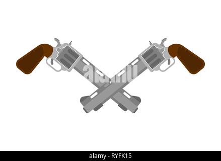 Cowboy gun crossed isolated. Wild West gunfighter weapon. Western handgun Stock Vector