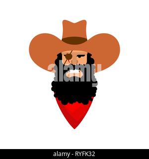 Cowboy face isolated. Wild west guy portrait. Western head Stock Vector