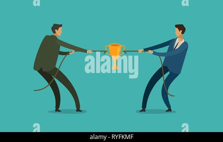 People pulling opposite ends of rope. Business at the tug of war competition, vector illustration Stock Vector