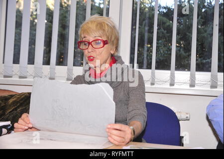 Niesky Germany - february 24, 2019: Monika Ehrhardt-Lakomy, the widow of Reinhard Lakomy visits Niesky Stock Photo