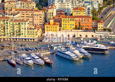 City of Nice colorful waterfront and yachting harbor aerial view, French riviera, Alpes Maritimes department of France Stock Photo