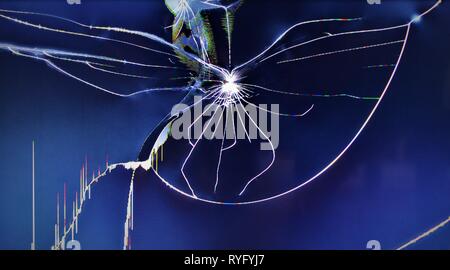 Broken lcd tv screen cracked cool abstract pattern. Stock Photo