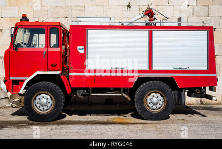 Fire rescue vehicle. Big red rescue car of Italy. Stock Photo