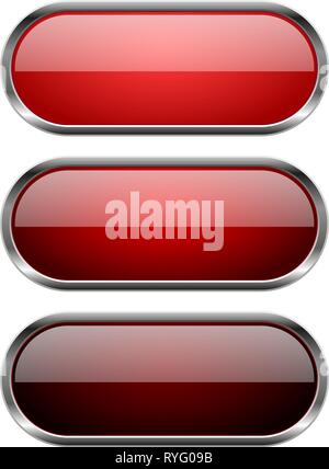 Red glass buttons with chrome frame Stock Vector