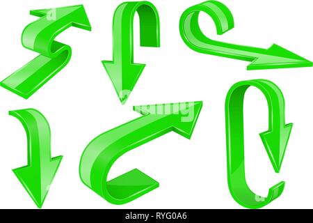 Green bold arrows. 3d shiny signs Stock Vector