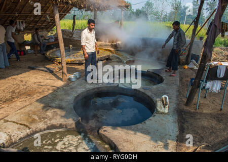 INDIA,10-29-2015.  rural plant for production of cane sugar Stock Photo