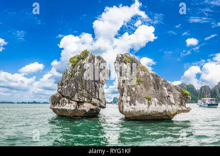 Rock island at Ha Long Bay in Vietnam. Stock Photo
