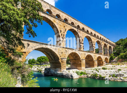 Nimes, France. Ancient aqueduct of Pont du Gard. Stock Photo