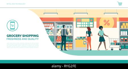 Grocery shopping, supermarket and food retail infographic with concept ...