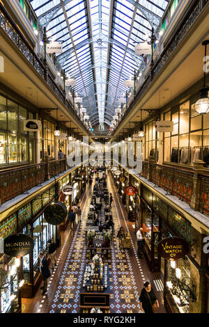 Sydney, Australia - May 6 2018: Interior view of the famous Victorian style Strand Arcade, an historic luxury shopping and dining gallery in the heart Stock Photo
