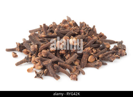 Heap of dried cloves, isolated on white Stock Photo