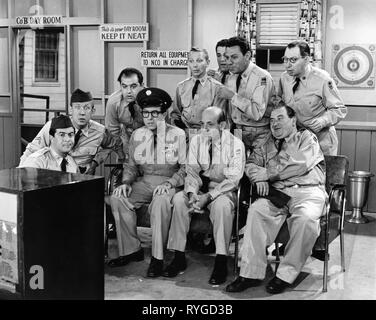 HARVEY LEMBECK, ALLAN MELVIN, PHIL SILVERS, HERBIE FAYE, MAURICE GOSFIELD, THE PHIL SILVERS SHOW, 1955 Stock Photo