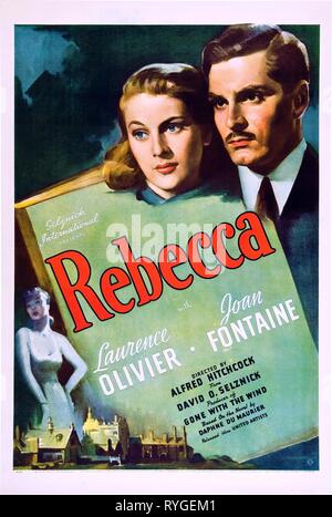 JOAN FONTAINE, LAURENCE OLIVIER POSTER, REBECCA, 1940 Stock Photo