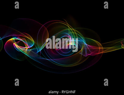 abstract colorful wavy smoke flame over black background Stock Photo