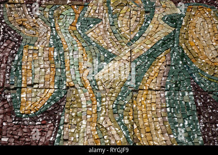 Tiled wall Old tiles grunge background colored Stock Photo