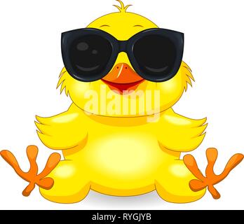 Little yellow chicken with sunglasses. Chick on a white background. Cartoon chick. Stock Vector