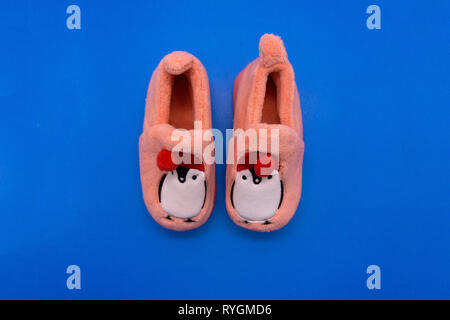 Pink Home soft slippers isolated on white background Stock Photo
