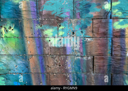 Detail of colorful decorative stone wall covering Stock Photo