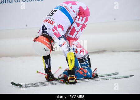 Czech Gabriela Capova finishes the first round in the Alpine Skiing World Cup event (women's giant slalom) in Spindleruv Mlyn, Czech Republic, March 9 Stock Photo