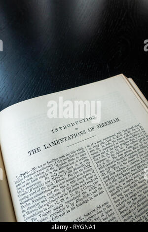 Close up Page in the Bible for Introduction, The Lamentations of Jeremiah Stock Photo