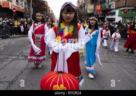 Parade marking the Year of the Pig, celebrating the Lunar New Year in the district of Usera, Madrid's Chinatown, Spain.  Featuring: atmosphere Where: Madrid, Community of Madrid, Spain When: 10 Feb 2019 Credit: Oscar Gonzalez/WENN.com Stock Photo