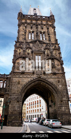The Powder Tower in Prague. Powder gate. Medieval, Gothic tower in the center of Prague. Stock Photo