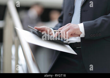close up.businessman using calculator in office. accounting Stock Photo