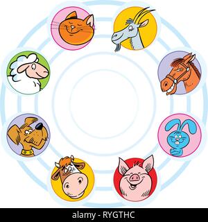 The illustration shows a group of cartoon farm animals. Illustration done on separate layers Stock Vector