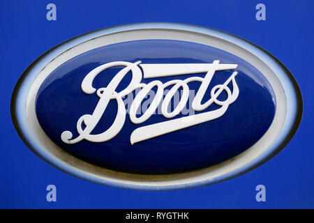 Boots the Chemist Sign, UK Stock Photo