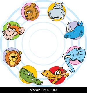 The illustration shows a group of cartoon wild animals. Illustration done on separate layers Stock Vector