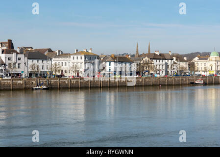 Bideford, North Devon, England, UK. March 2019. The River Kerridge and the river frontage of Bideford a small market town. Stock Photo