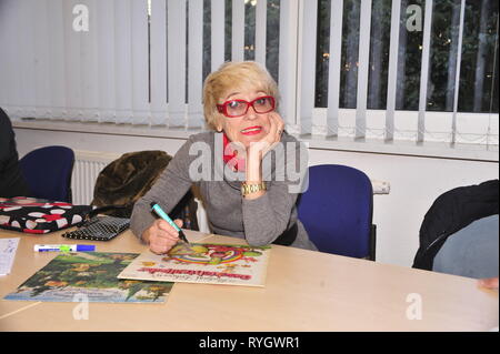 Niesky Germany - february 24, 2019: Monika Ehrhardt-Lakomy, the widow of Reinhard Lakomy visits Niesky Stock Photo