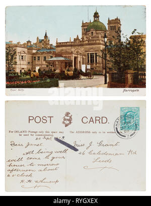 Postcard of the Royal Baths at Harrogate sent from Harrogate to Leeds in 1903 Stock Photo