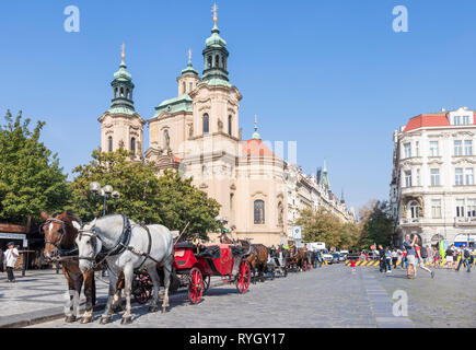 PRAGUE Old town square Prague carriage rides outside St Nicholas' church Prague CZECH REPLUBLIC EU EUROPE