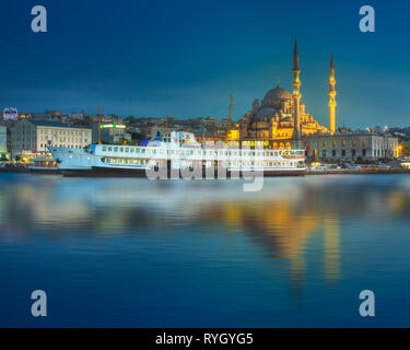 View of public ferry and old district of Istanbul Stock Photo