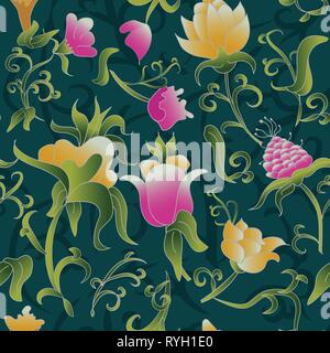 Vector floral seamless pattern. Fantasy Art deco Stock Vector