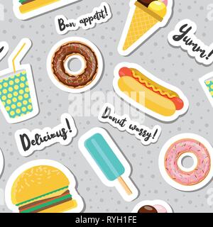 Vector fast food snacks seamless pattern food Stock Vector