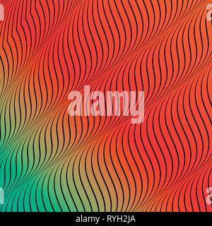 Abstract acid color wavy background, optical art, opart striped. Neon gradient. Vector waves, geometry line stripes Stock Vector