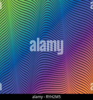 Abstract acid color wavy background, optical art, opart striped. Neon gradient. Vector waves, geometry line stripes Stock Vector