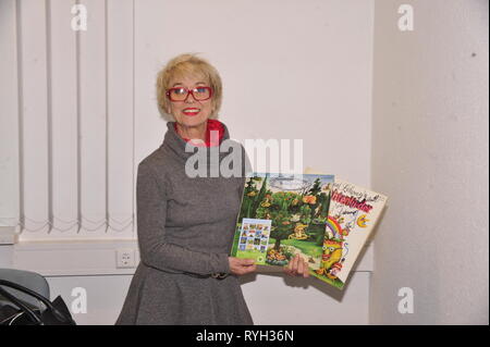 Niesky Germany - february 24, 2019: Monika Ehrhardt-Lakomy, the widow of Reinhard Lakomy visits Niesky Stock Photo