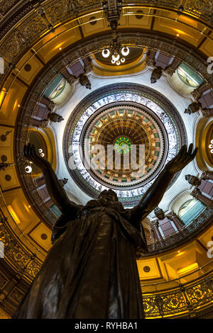 SPRINGFIELD, IL/USA - MARCH 10, 2019: Inside the beautifully ornate rotunda within the state capitol building as light enters through the stained glas Stock Photo