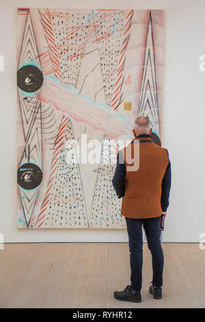 London, UK. 14th Mar 2019. Works by TillmanKaiser - Saatchi Gallery presents KALEIDOSCOPE, a new exhibition featuring the work of 9 international contemporary artists working across a variety of mediums, including Laura Buckley's interactive large-scale kaleidoscope Fata Morgana. Credit: Guy Bell/Alamy Live News Stock Photo