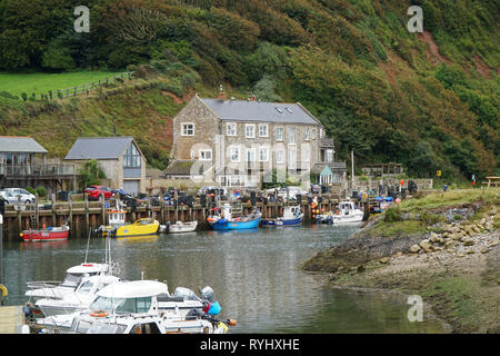 The mouth of the River Axe at Seaton, Devon in England Stock Photo