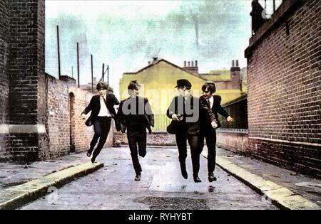 PAUL MCCARTNEY, GEORGE HARRISON, RINGO STARR, JOHN LENNON, A HARD DAY'S NIGHT, 1964