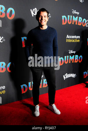 HOLLYWOOD, CA - MARCH 11: Actor/Director Manolo Gonzalez, aka Manolo Gonzalez-Ripoll Vergara attends Disney's 'Dumbo' Premiere on March 11, 2019 at El Capitan Theatre in Hollywood, California. Photo by Barry King/Alamy Stock Photo Stock Photo