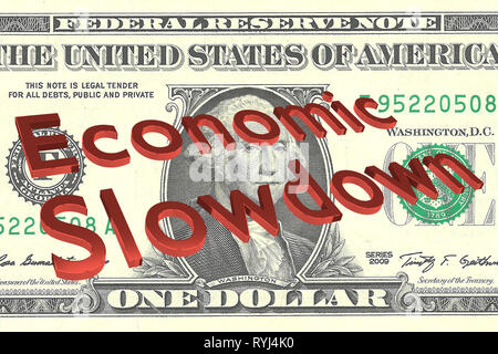 3D illustration of Economic Slowdown title on One Dollar bill as a background Stock Photo