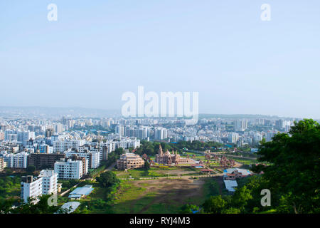 Swaminarayan temple aerial view from the hill, Pune, Maharashtra, India Stock Photo