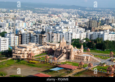 Swaminarayan temple aerial view from the hill, Pune, Maharashtra, India Stock Photo