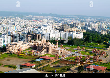 Swaminarayan temple aerial view from the hill, Pune, Maharashtra, India Stock Photo