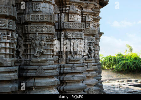 Ornamented Walls, Daitya Sudan temple, Lonar, Buldhana District, Maharashtra, India. Stock Photo